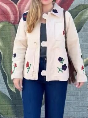 Jacquie The Label Embroidered Flower Corduroy Jacket